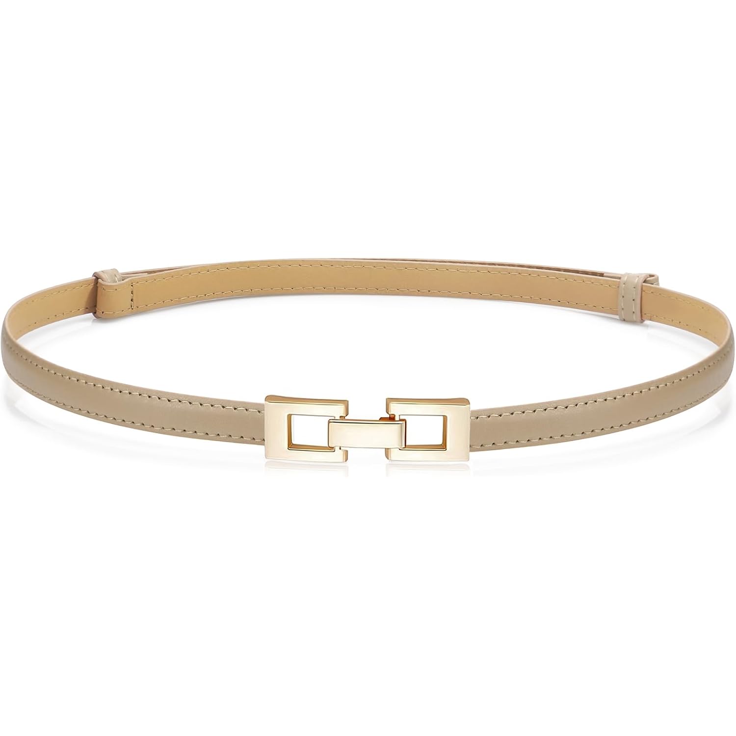 Glamorstar Skinny Belts for Women Thin PU Leather Waist Belt with Gold Buckle for Dresses