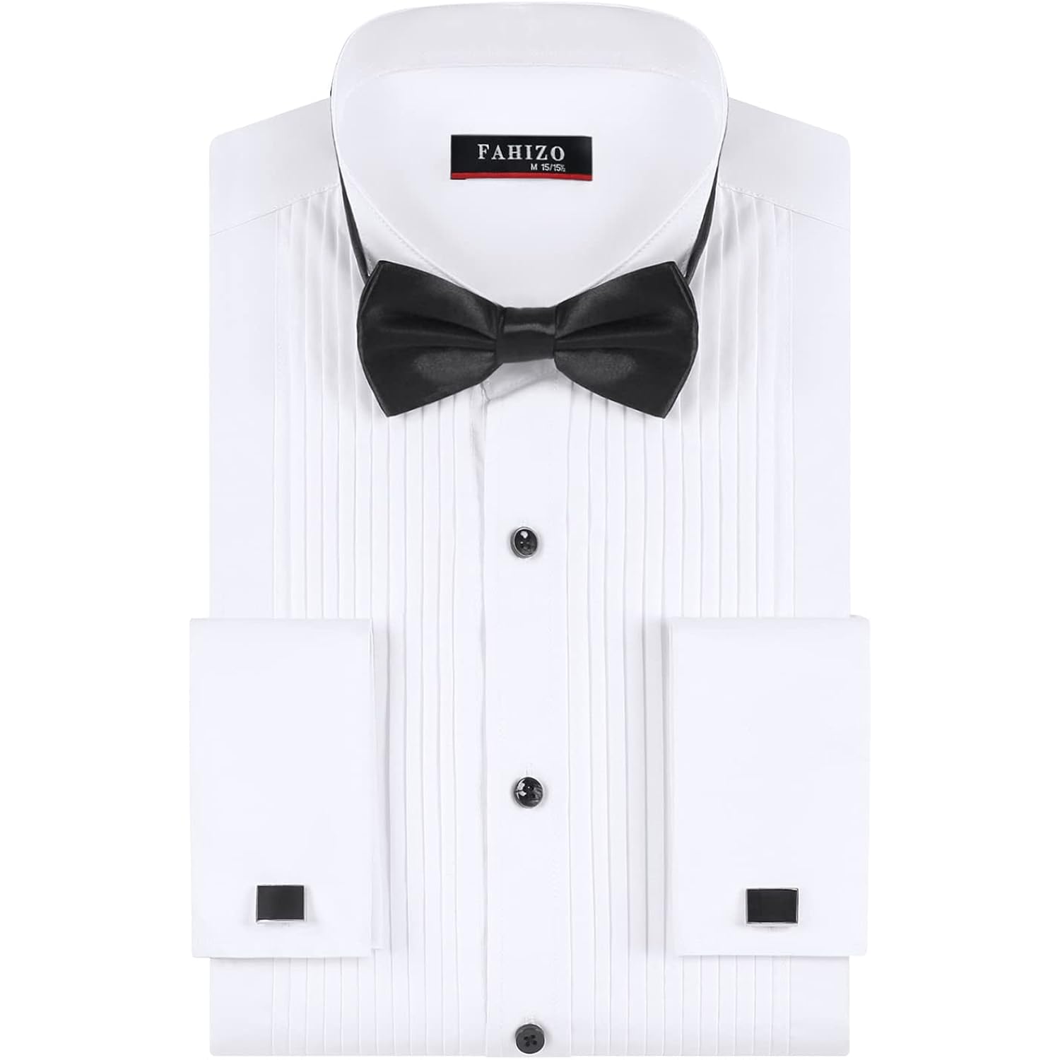 Men'S White Tuxedo Shirt With Wing Collar, French Cuffs & Accessories