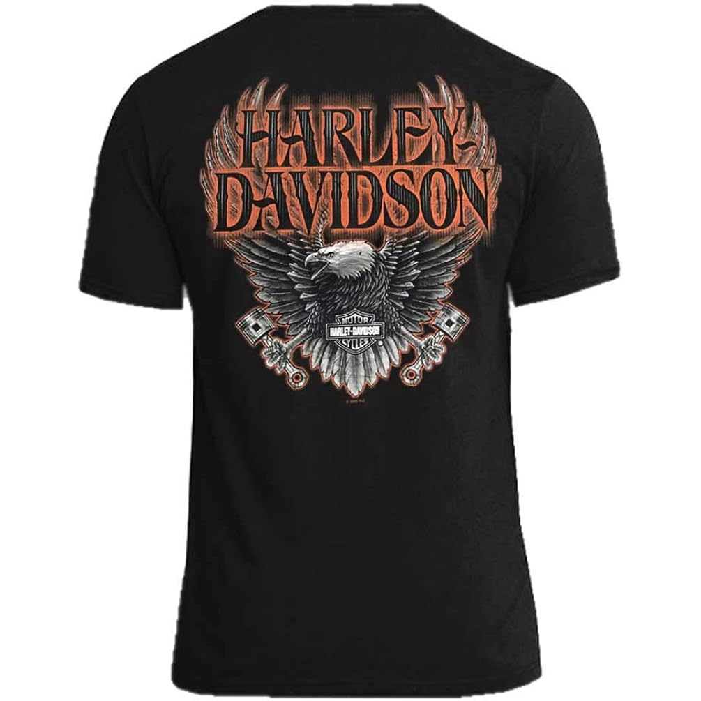 Harley-Davidson Men'S Eagle Piston Short Sleeve Crew-Neck Cotton T-Shirt - Black