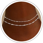 Moodear Ankle Bracelets for Women 14K Silver Plated Anklets for Women Waterproof Dainty Twist Square Beaded Chain Anklets Non Tarnish Adjustable Layered Anklet Summer Beach Jewelry Gift