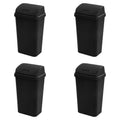 Sterilite 4-Pack Swing Top Wastebasket, Sleek Square Profile Trash Can, 13 Gallon, Black - Modern Garbage Bin For Kitchen, Bathroom, Garage And Workspace, Fits 13 Gal Liners