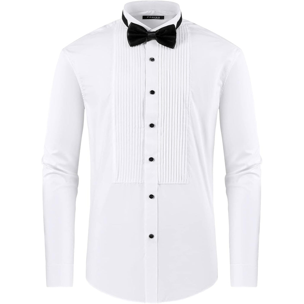 Men'S White Tuxedo Shirt With Wing Collar, French Cuffs & Accessories