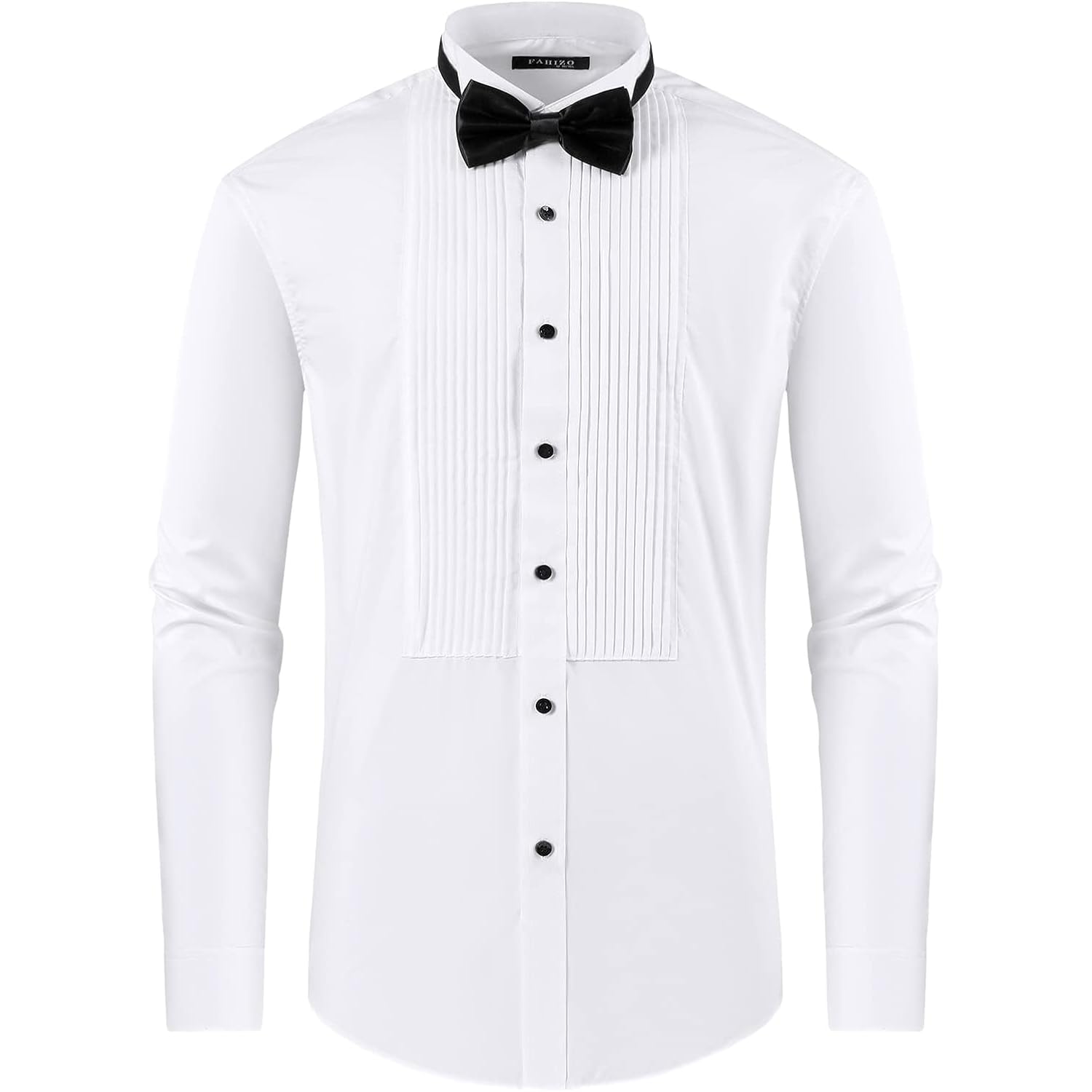 Men'S White Tuxedo Shirt With Wing Collar, French Cuffs & Accessories