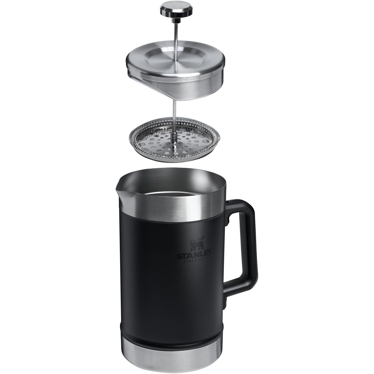 Stanley Classic Stay-Hot French Press Coffee Maker 48 Oz | 5 Minute Brew, 4 Hours Hot | Mesh Filter For Coffee Grounds | Insulated Stainless Steel French Press | Bpa-Free | Black 2.0