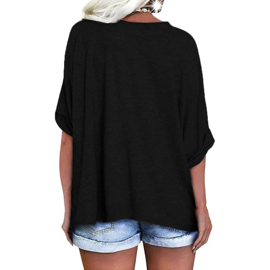 UNCLECAT Women's V Neck Oversized T-Shirts Summer Short Sleeve Shirts Loose Casual Tops Tee