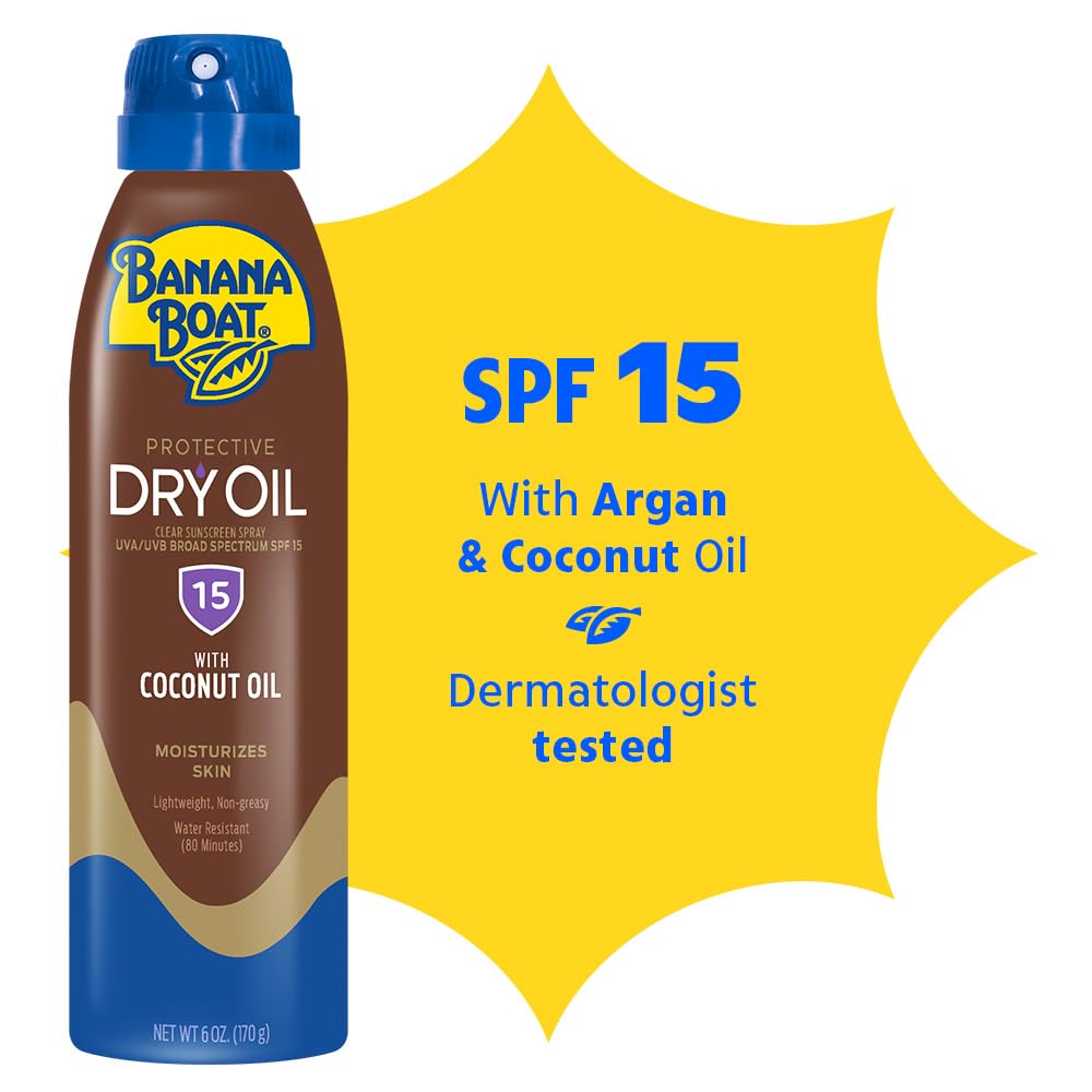 Banana Boat Protective Tanning Dry Oil Clear Spray Sunscreen Spf 15, 6Oz, Pack Of 3