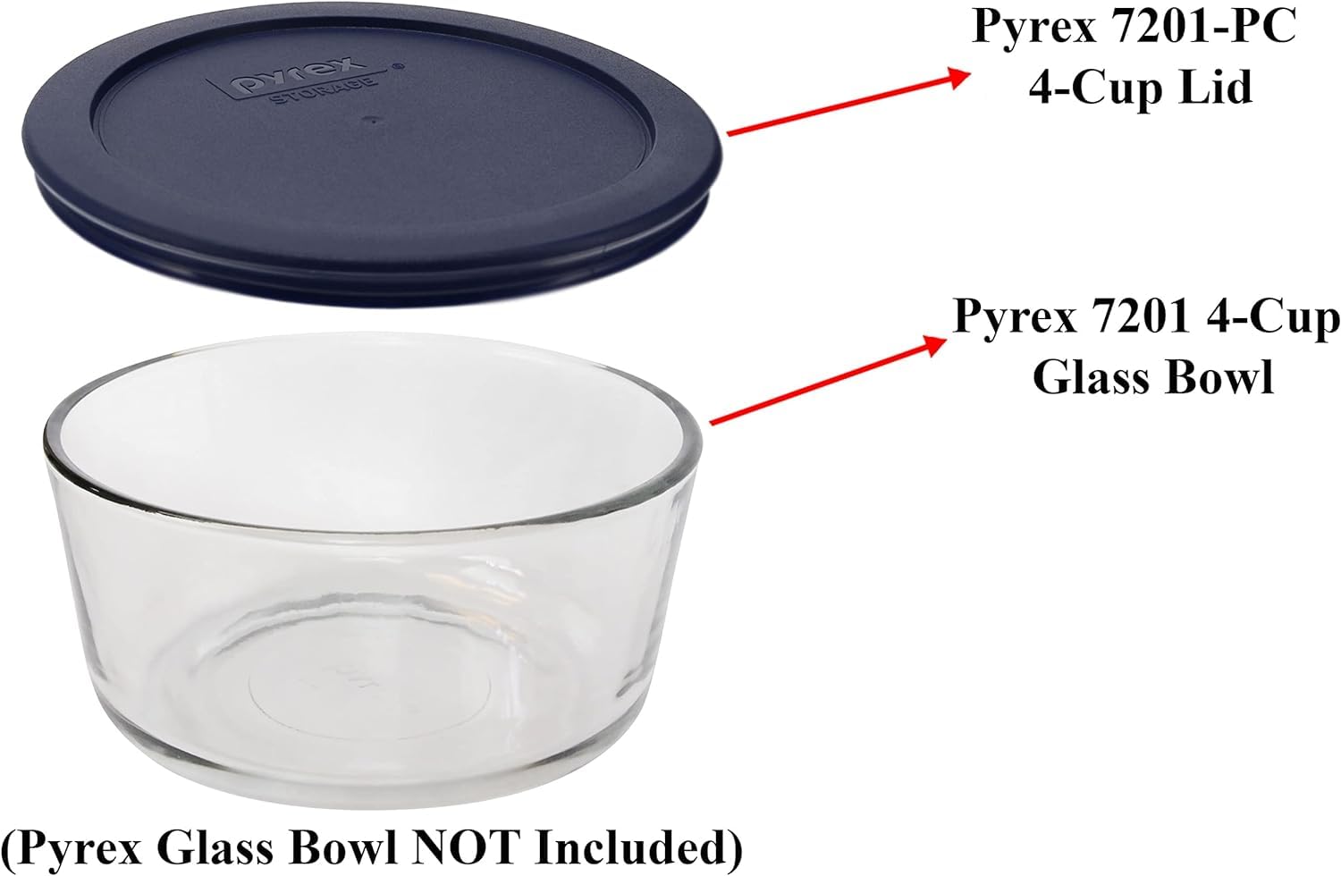 Pyrex 7201-Pc (4-Cup) Blue Food Storage Lid (4-Pack) - Made In Usa | Bpa-Free Plastic | Round Shape | Replacement Cover | Designed For 7201 Glass Bowl | Dishwasher Safe
