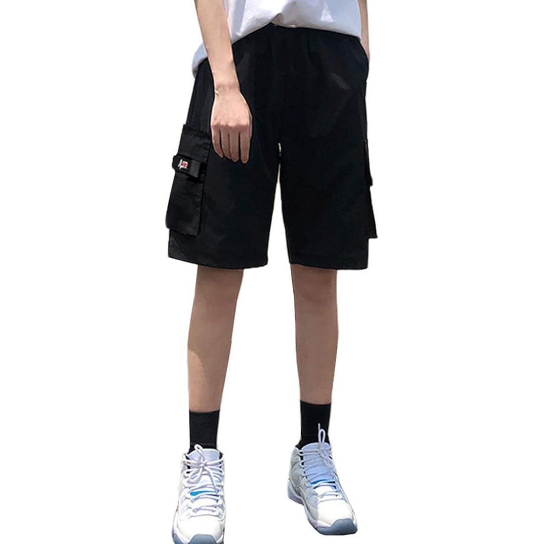 Women's Casual Cotton Elastic Waist Drawstring Loose Fit Outdoor Multi-Pockets Cargo Shorts