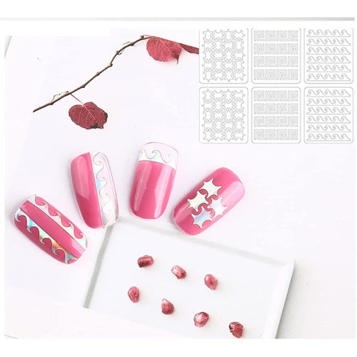 144 Pcs Reusable Nail Stencils & Vinyls Kit, Nail Art Stickers for DIY with Floral, Geometric, Lace Patterns | Hollow Out Design Decoration for Coffin, Almond Nails