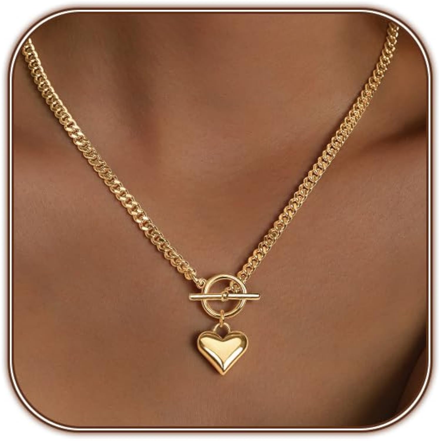 Airmb Heart Necklace for Women Gold/Silver Plated Trendy Heart Choker Lover Pendant Hypoallergenic Fashion Gold/Silver Necklace for Women Love Jewelry Gift for Women Girlfriend