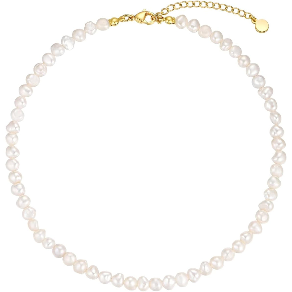 Natural Freshwater Baroque Pearl Necklace 14K Gold Plated Dainty Choker Necklace for Women Girls Snake Chain/Cuban Link/Paperclip/Ball Beaded Chain/Tennis Chain Fashion Jewelry for Gift