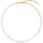 Natural Freshwater Baroque Pearl Necklace 14K Gold Plated Dainty Choker Necklace for Women Girls Snake Chain/Cuban Link/Paperclip/Ball Beaded Chain/Tennis Chain Fashion Jewelry for Gift