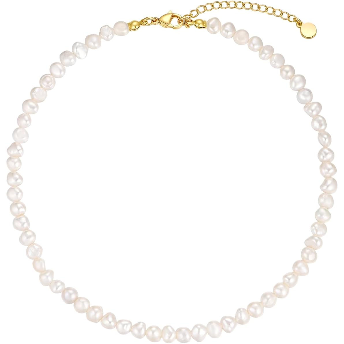 Natural Freshwater Baroque Pearl Necklace 14K Gold Plated Dainty Choker Necklace for Women Girls Snake Chain/Cuban Link/Paperclip/Ball Beaded Chain/Tennis Chain Fashion Jewelry for Gift