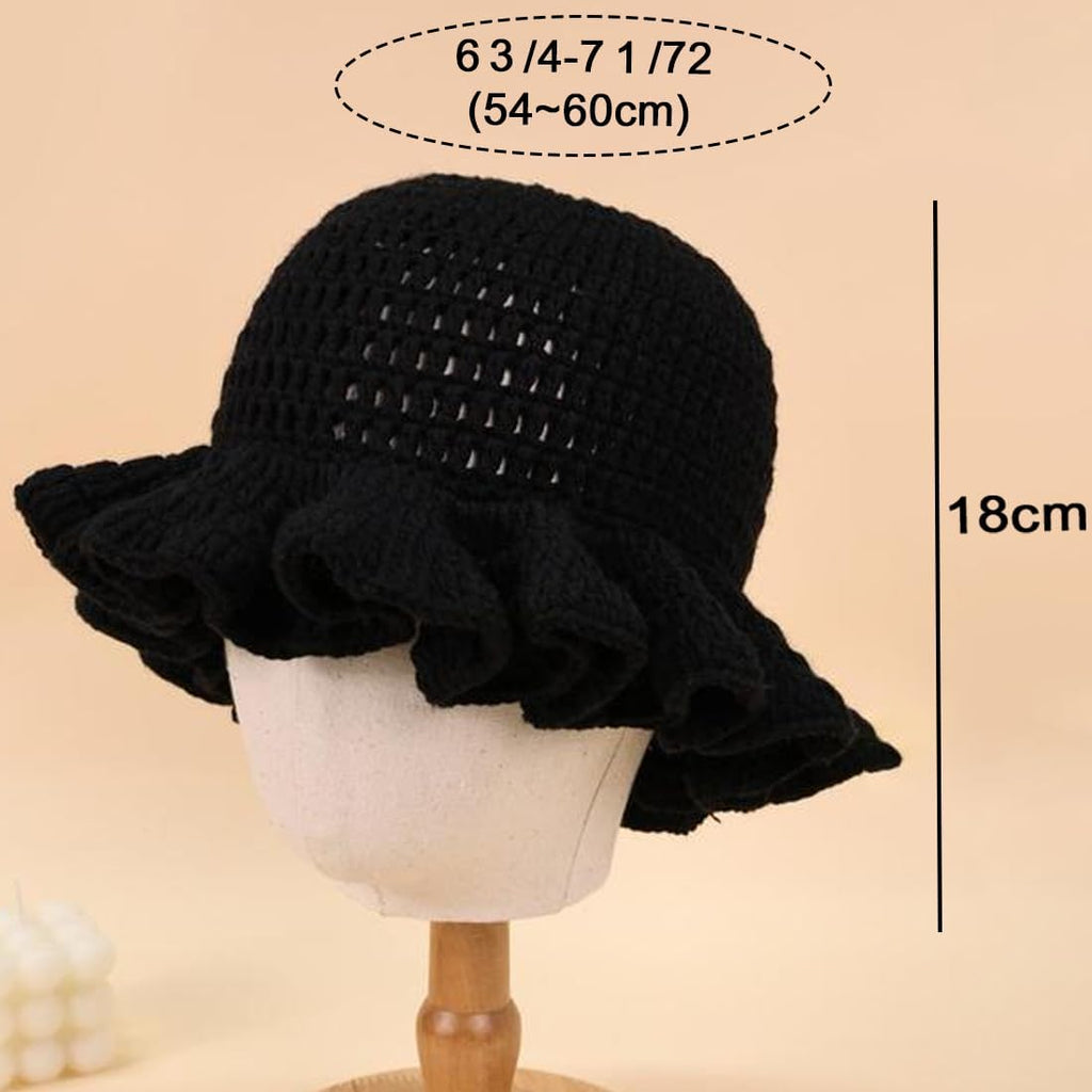 Crochet Bucket Hat for Womens Knitted Hat Trendy Fisherman Hat Foldable Handmade Bucket Cap for Travel Daily Wear A-pure Black