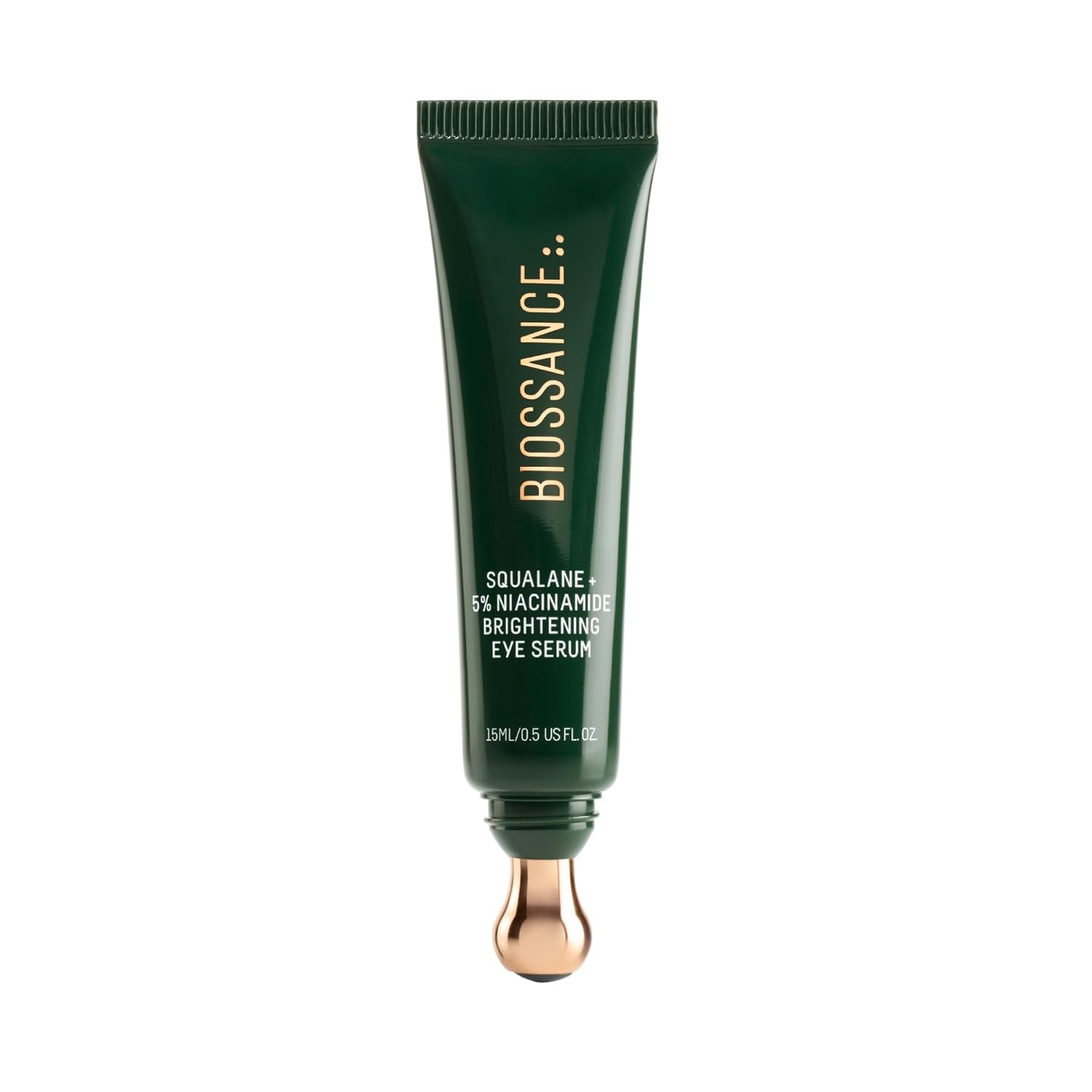 Biossance Squalane + 5% Niacinamide Eye Serum – Brightening & Depuffing Treatment For Dark Circles – Vitamin C & Caffeine Formula – Stainless Steel Rollerball For Soothing Massage – For All Skin Types