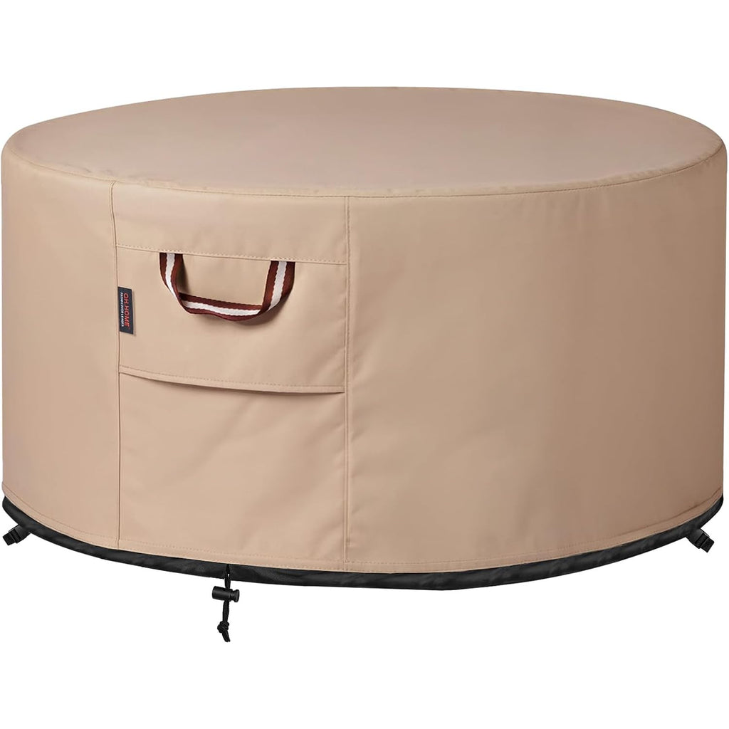 Fire Pit Cover Round-45-48 Inch Heavy Duty 900D Strong Tear-Resistant And Uv Resistant And Waterproof And Fading Resistant Material Polyester Firepit Covers Round For Outdoor Fire Pit-Wheat