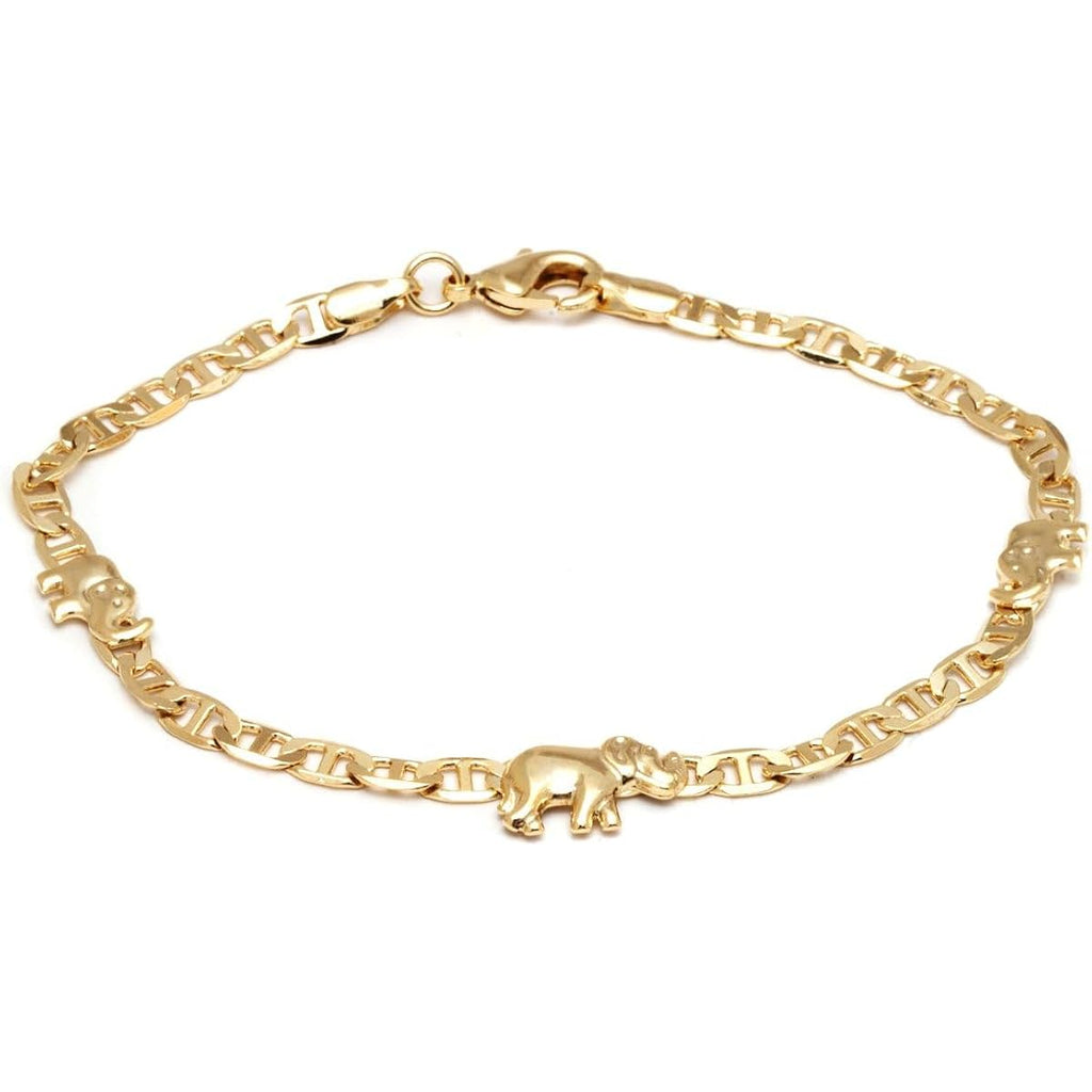 Barzel 18K Gold Plated Flat Marina Elephant Anklet For Women - Made In Brazil