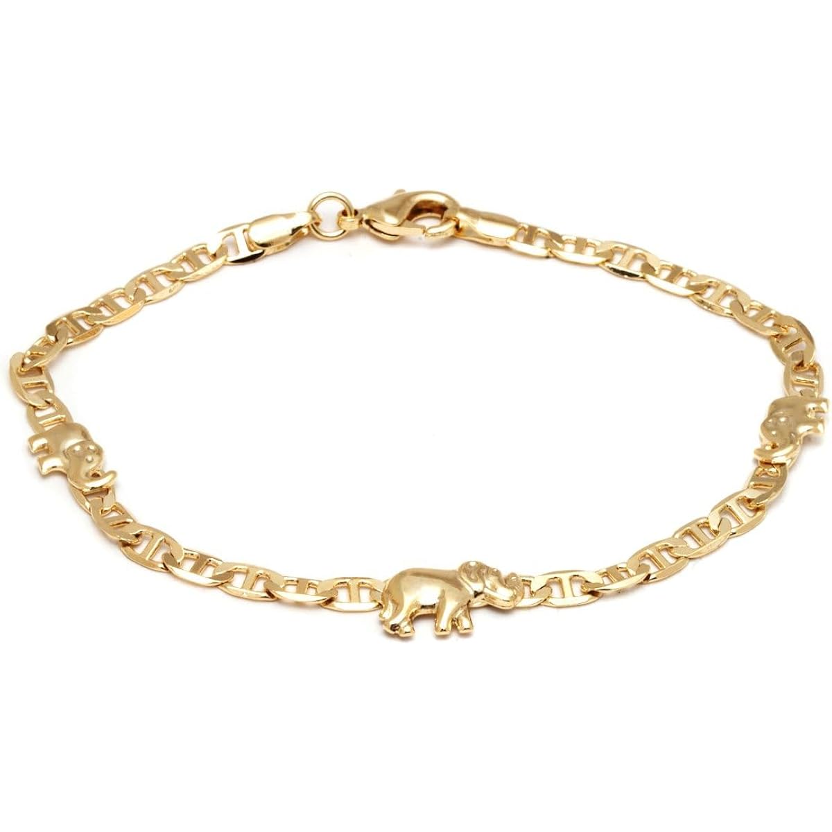 Barzel 18K Gold Plated Flat Marina Elephant Anklet For Women - Made In Brazil
