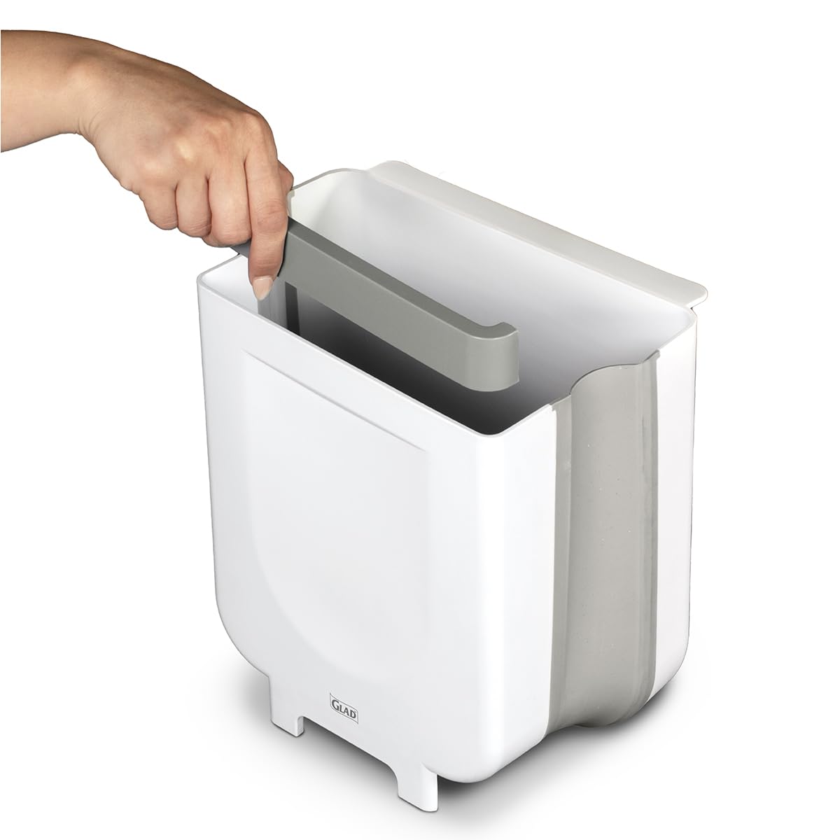 Glad Roomate Collapsible Waste Bin | Compact Travel Trash Can With Space-Saving Expandable Design | Indoor And Outdoor Disposal Basket, 2 Gallon, White