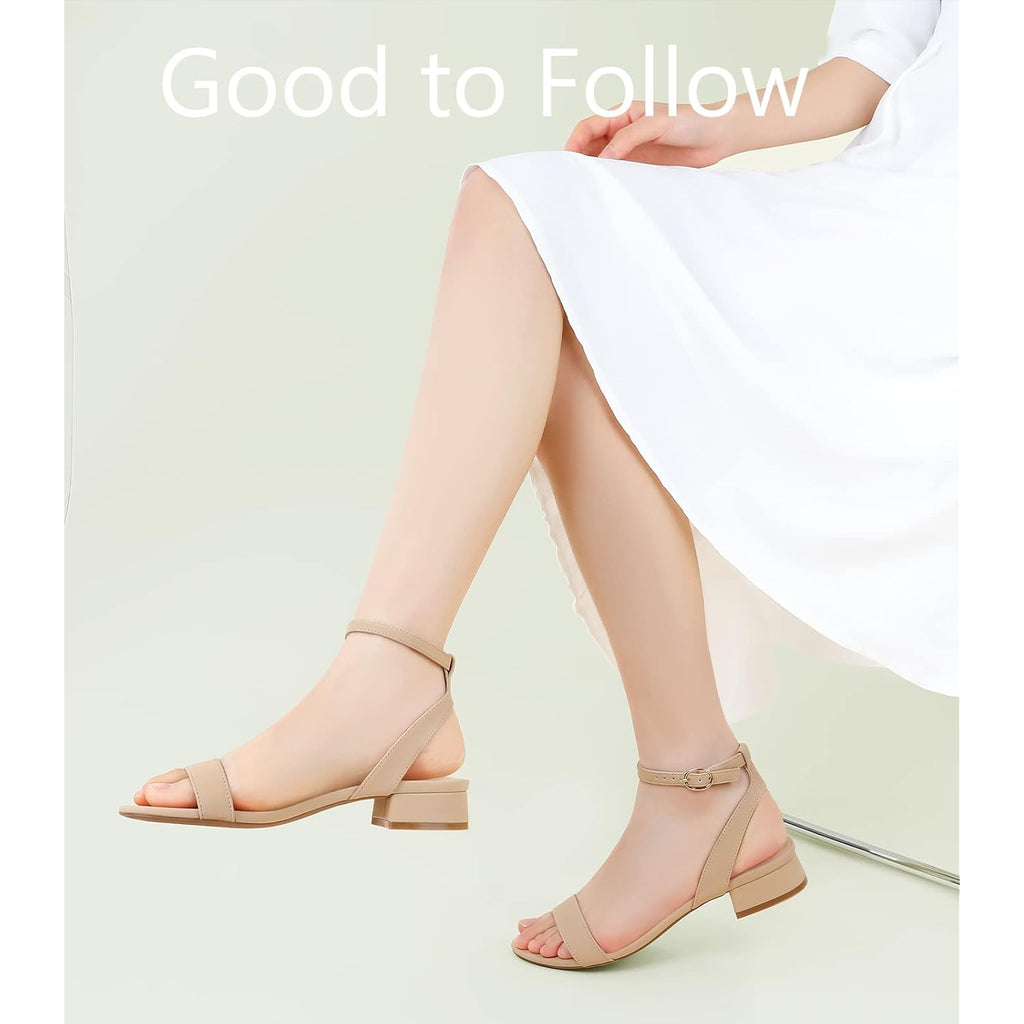 Ankis Black Nude White Gold Women Sandals Comfortable Walking Strappy Open Toe Sandals For Women Dressy Summer 1 Inch Low Block Heel Flat Adjustable Ankle Strap Shoes