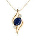 Angara Natural Blue Sapphire Pendant for Women | Shell Style Oval Sapphire and Diamond Pendant in 14K Solid Gold/Silver/Platinum With 18" Chain | September Birthday, Gemstone Jewelry Gift