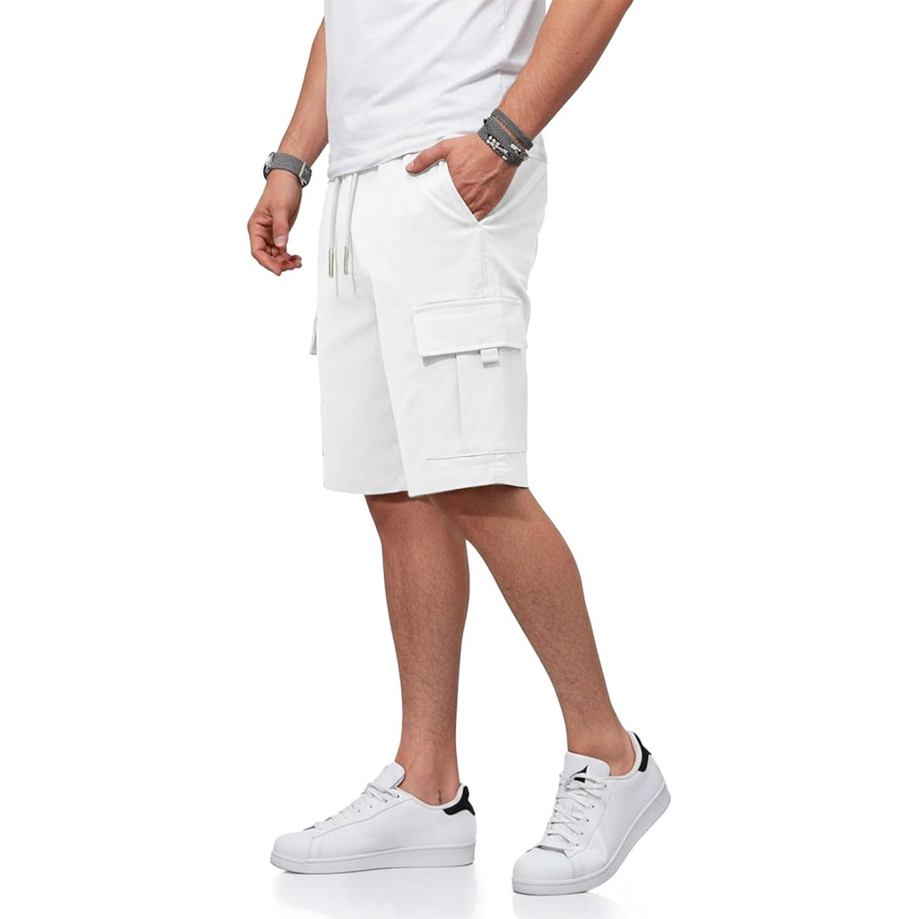 Hungson Mens Cargo Shorts Drawstring Classic Chino Stretch 9" Inseam Short With 6 Pockets