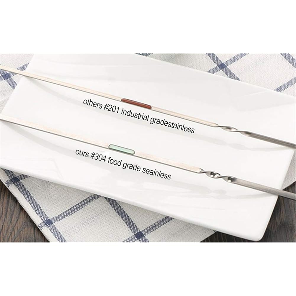 12Pcs Kabob Skewers Flat Metal Bbq Barbecue Skewer 14" Long Stainless Steel Shish Kebob Sticks Wide Reusable Grilling Skewers Set For Meat Shrimp Chicken Vegetable, 12 Pack