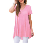 Women's Summer Casual Short Sleeve V-Neck T-Shirt Tunic Tops Blouse Shirts