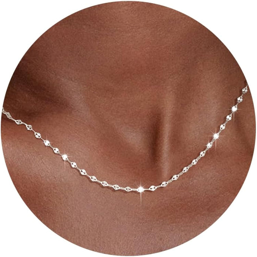Carffordo Mothers Day Gifts 925 Sterling Silver Chain Necklace Link Chain Necklace for Women Simple Dainty 16K Gold Plated Necklace for Women Minimalist Waterproof Silver Necklace Trendy Jewelry Gifts