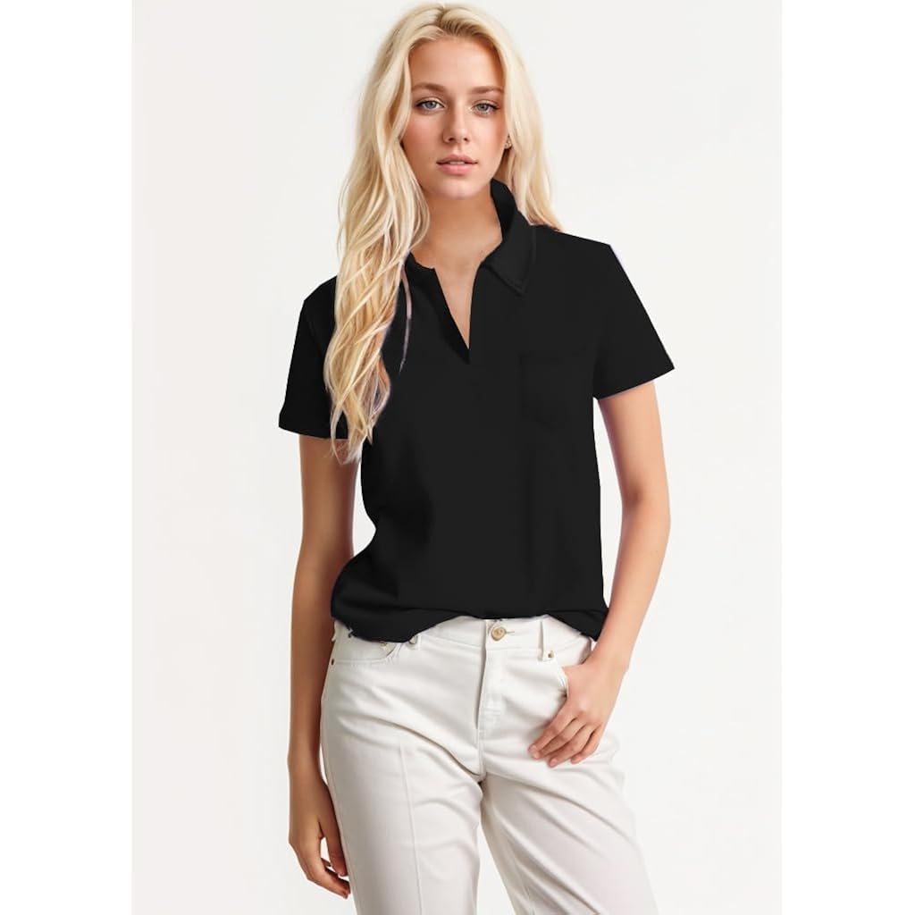 Women's Polo Shirts Collared Work Tops Short Sleeve Business Casual Dressy Blouses Summer Tops with Pocket