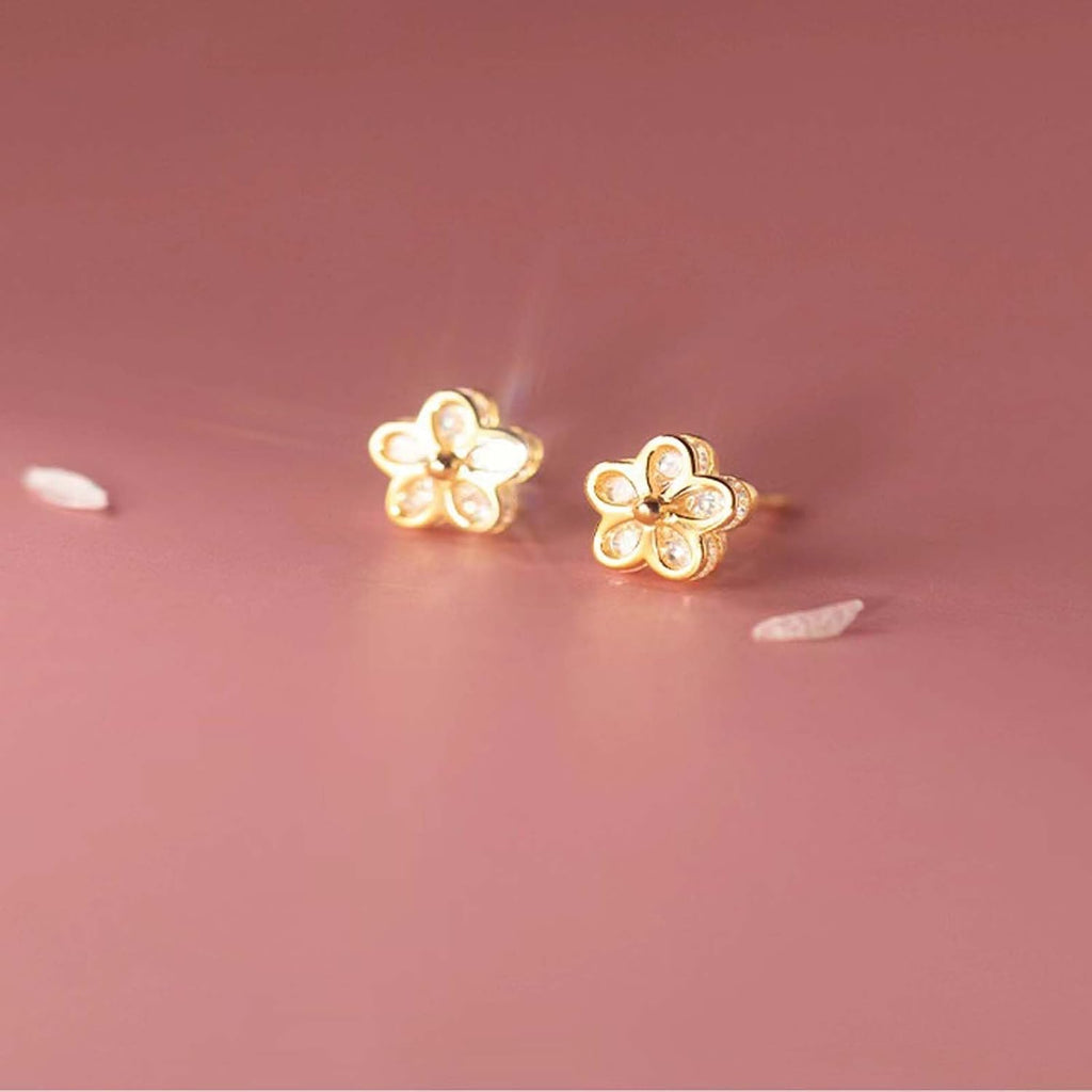 Gold Stud Earrings 925 Sterling Silver 18K Gold Plated Cubic Zirconia Screw Back Cute Hypoallergenic for Women Jewelry Gift Mother's Day