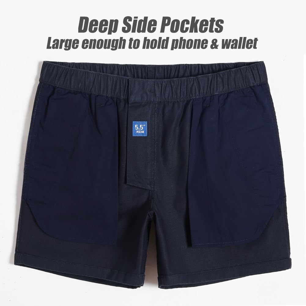 Maamgic Men'S Classic-Fit 5.5" Cotton Casual Shorts Elastic Waistband With Multi-Pocket Daily Wear Walking Summer Outfit