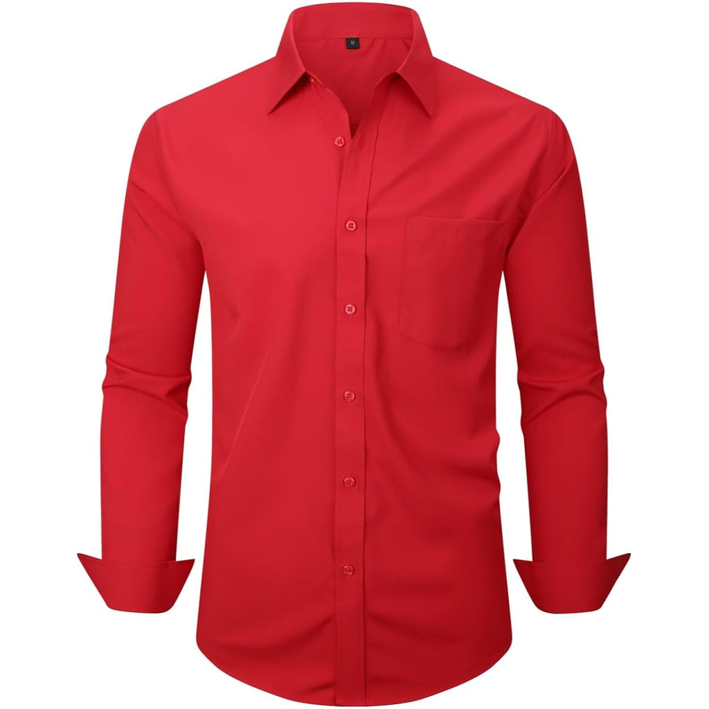Corfty Men Long Sleeve Dress Shirt - Regular Fit Stretch Free-Wrinkle Casual Button Down Shirt