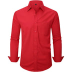 Corfty Men Long Sleeve Dress Shirt - Regular Fit Stretch Free-Wrinkle Casual Button Down Shirt