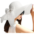 Sun Hats for Women Straw Wide Brim Summer Beach Hat with Big Bow Floppy Foldable Roll up Cap for Outdoor UPF 50+ Big Bow : White