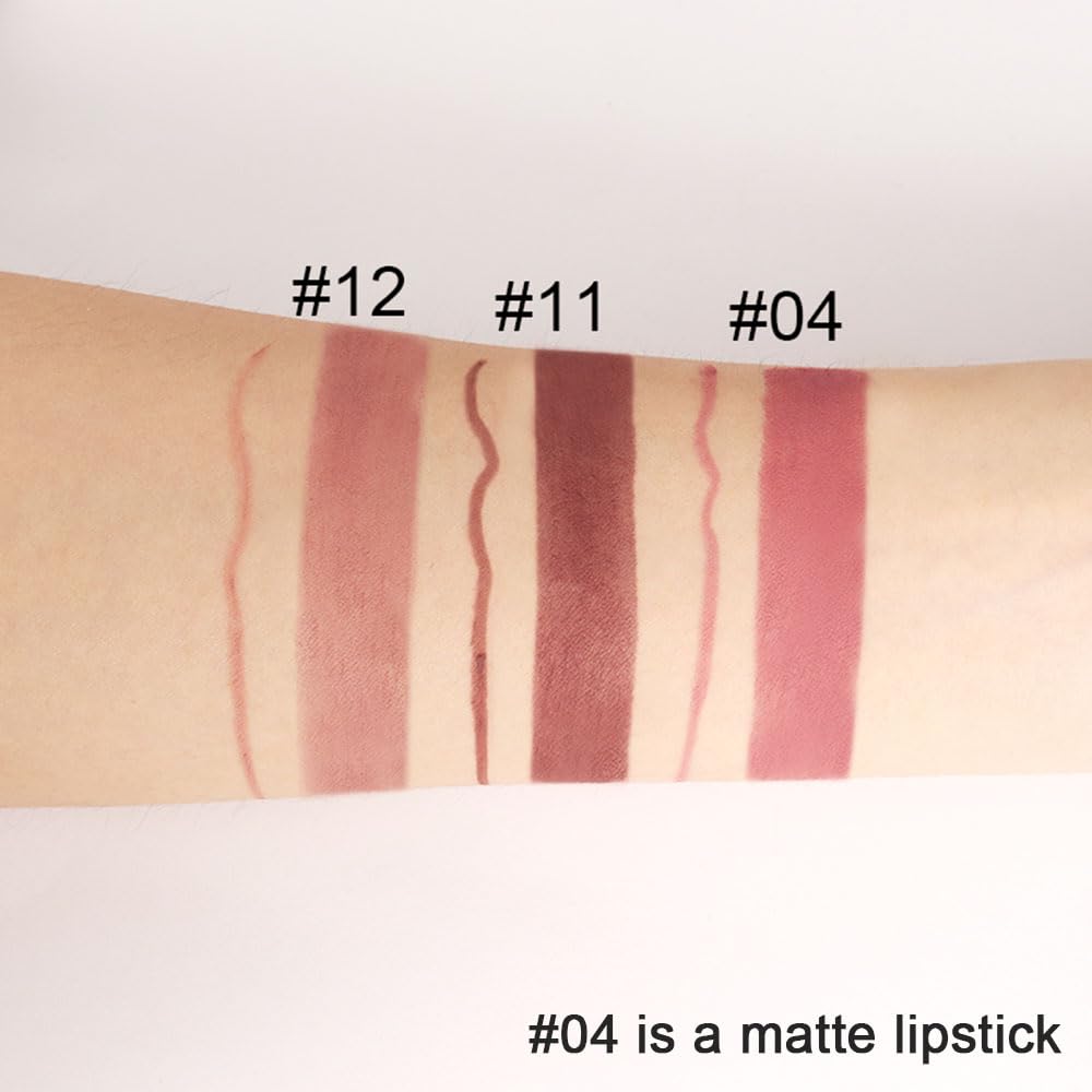 Kaely 2-in-1 Nude Brown Lip Liner & Lipstick Set Kit for Women, Matte Lips Kit with Lip Liner Lip Stains Long Lasting Waterproof 24 Hour Lipstick and Lip Liners Combo Lipliners Pencil Set 12