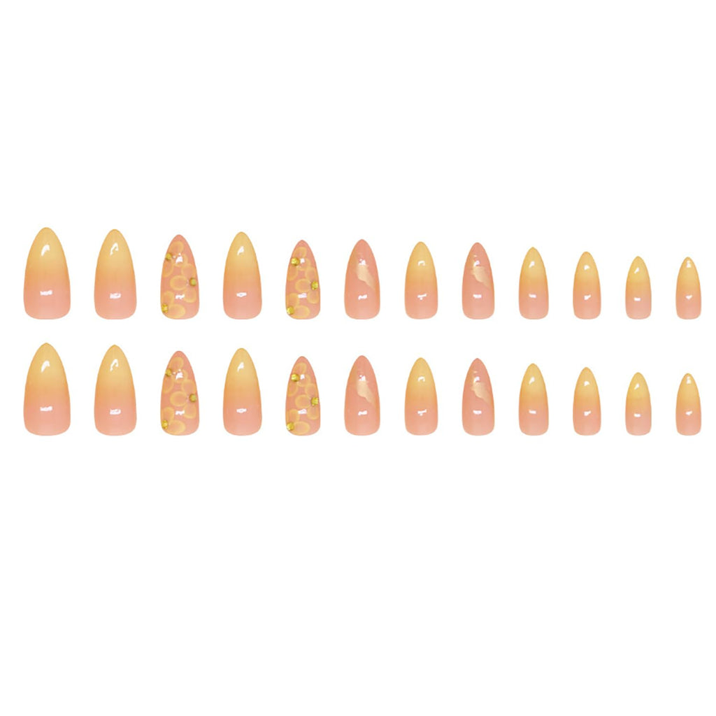 24 Pcs Almond Press on Nails Medium Fake Nails with Glue Artificial False Nails with 3D Flower Charms Design Acrylic Nails Press ons Stiletto Nail Tips Summer Glue on Nails Stick on Nails for Women