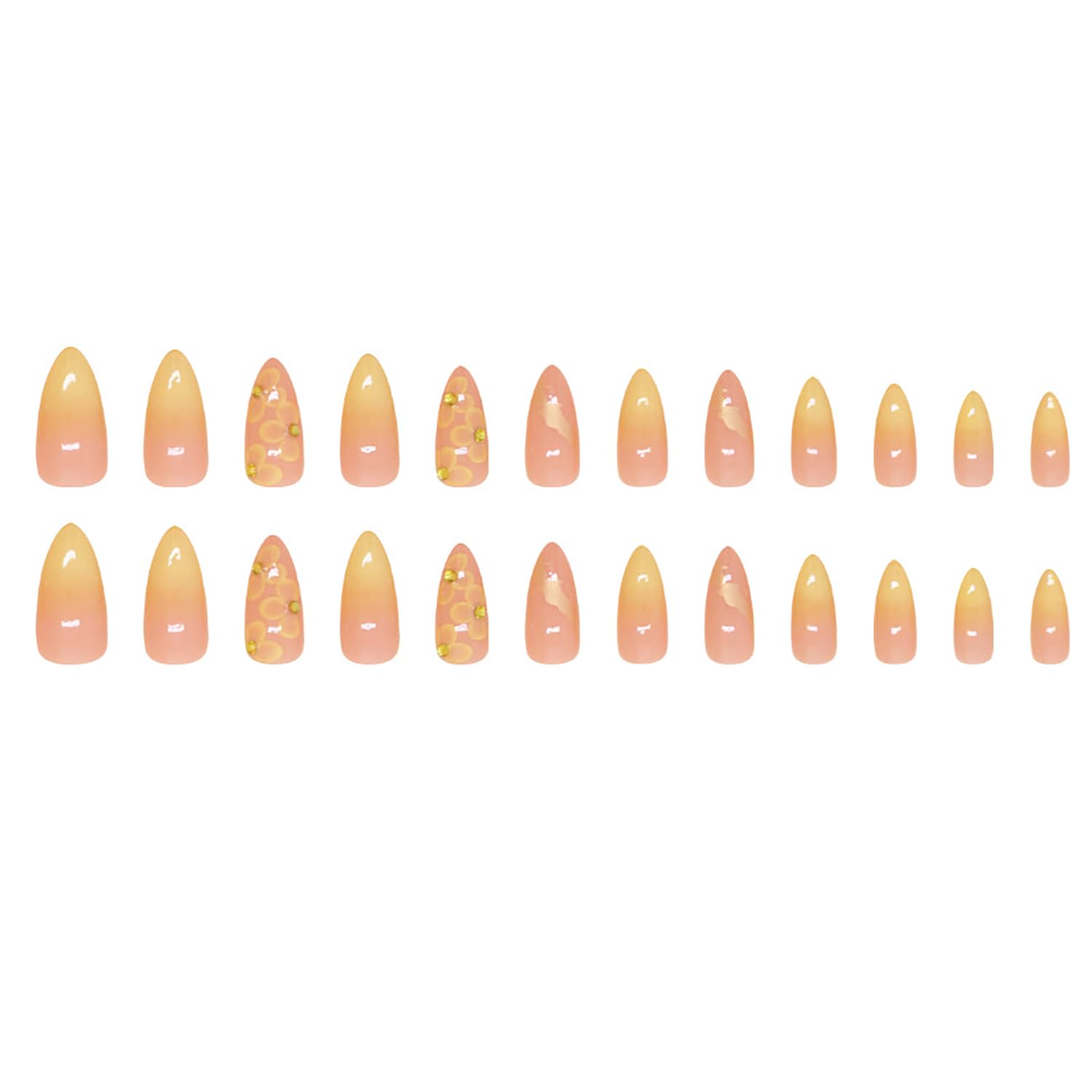 24 Pcs Almond Press on Nails Medium Fake Nails with Glue Artificial False Nails with 3D Flower Charms Design Acrylic Nails Press ons Stiletto Nail Tips Summer Glue on Nails Stick on Nails for Women