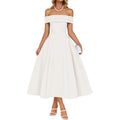 Zesica Summer 2026 Cocktail Dresses For Women'S Off Shoulder Short Sleeve Swing A Line Wedding Evening Party Midi Dress