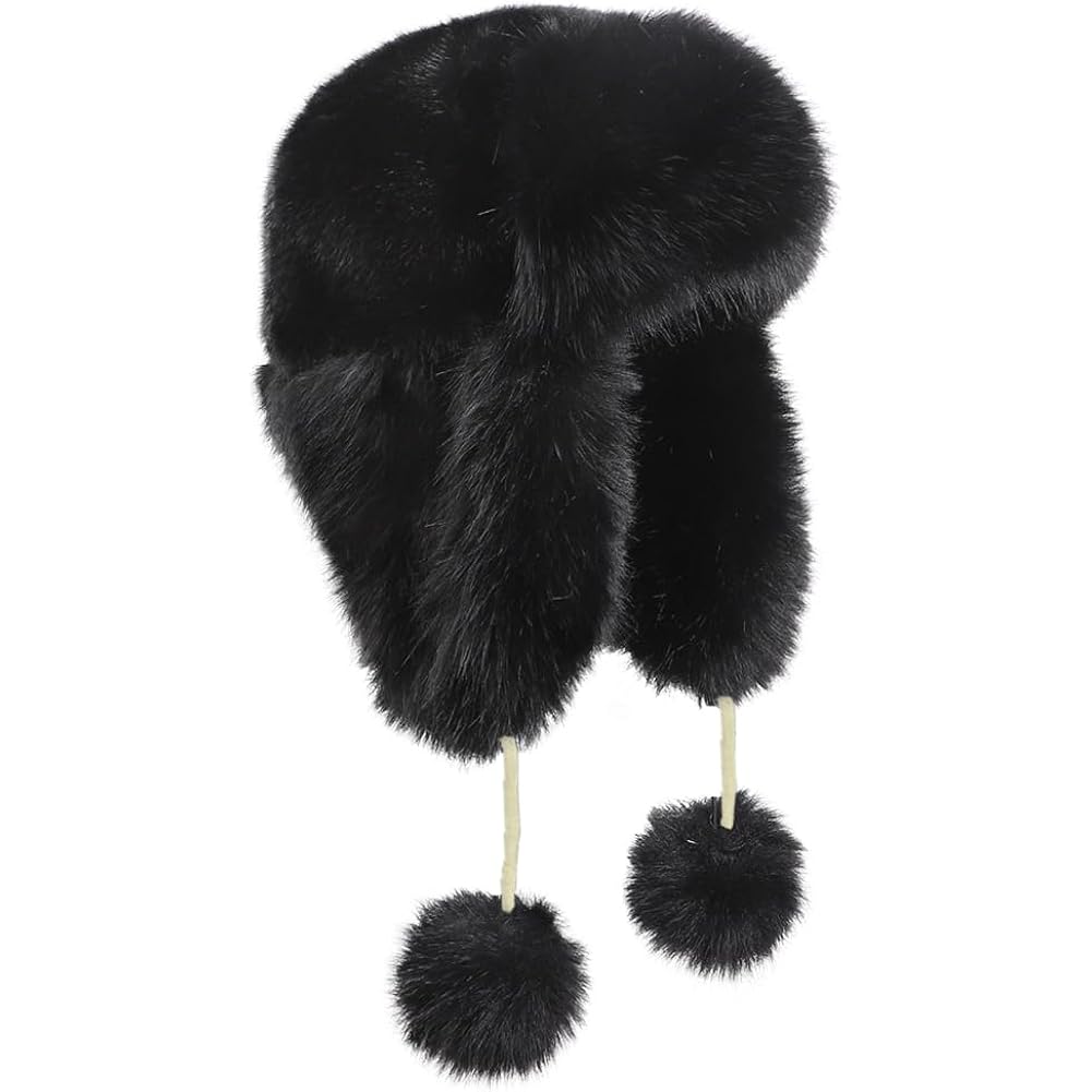 Women Faux Fur Trapper Hat with Pompoms Warm Classic Ear Flaps Hat Fuzzy Bobble Cap Warm Outdoor Ski Snow Cap