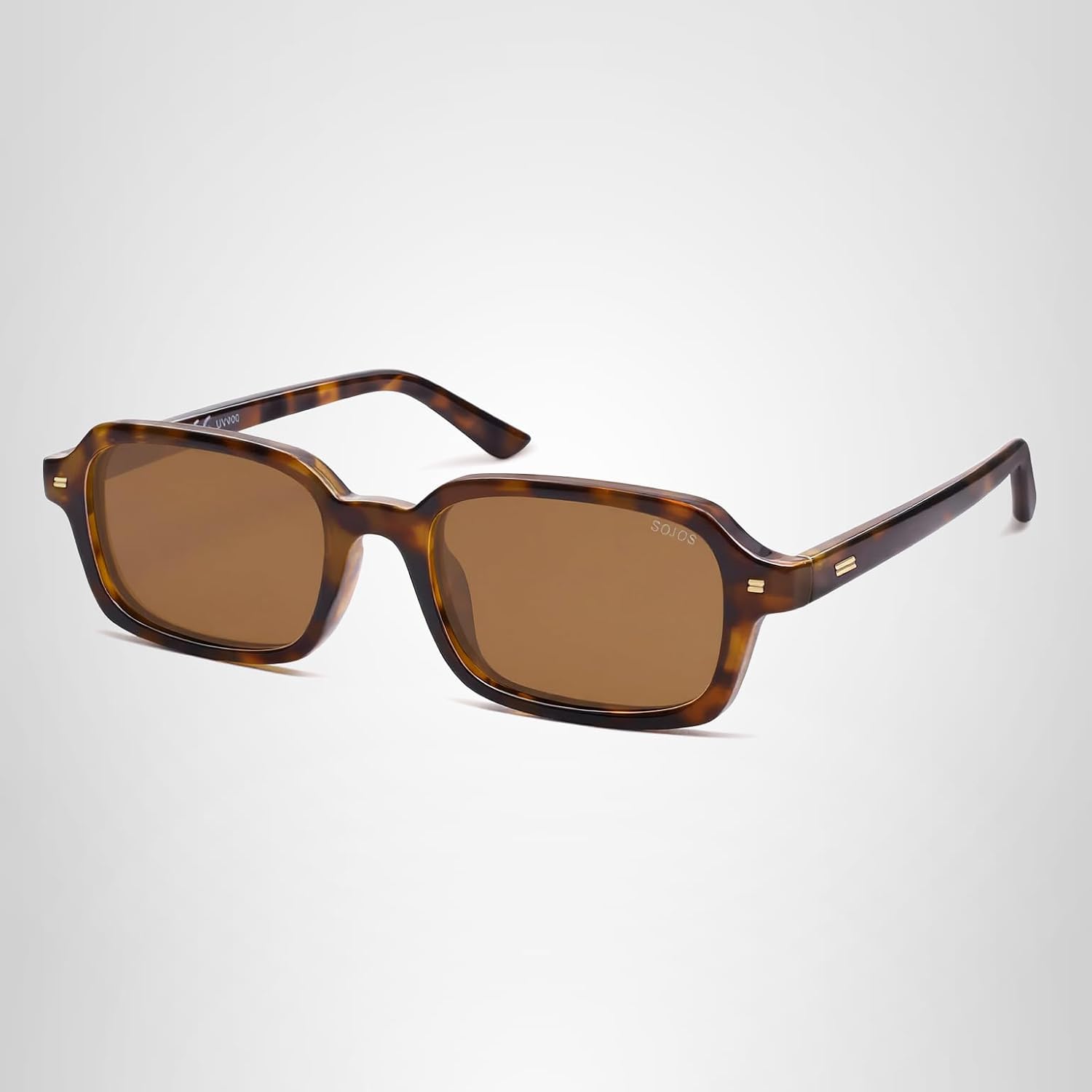 SOJOS Trendy Rectangle Polarized Sunglasses Womens Mens, Small Retro Fashion Thin Slim Square Sunnies SJ2610 Brown Tortoise + Brown