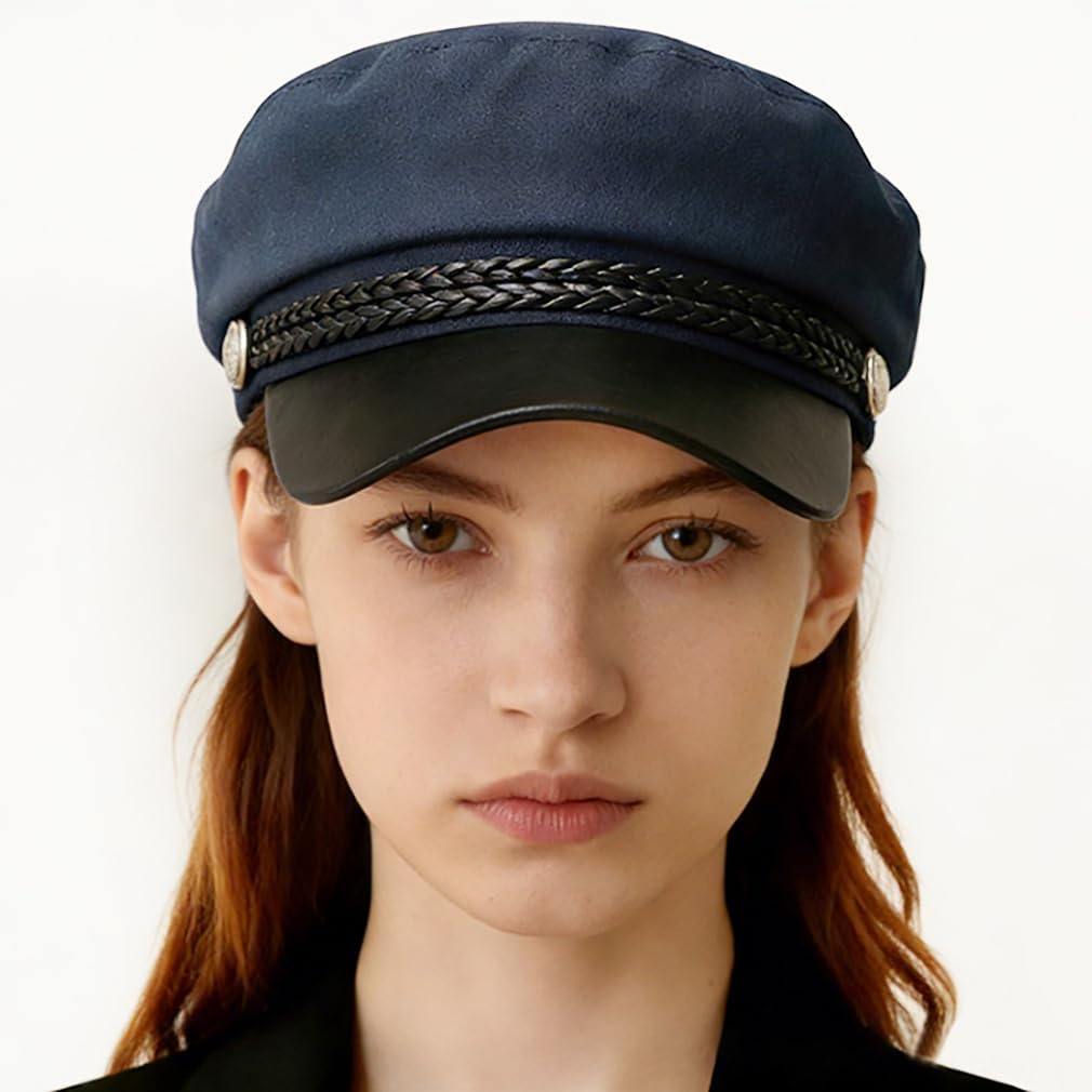 Women Newsboy Cap Fiddler Caps Classic Beret Hat Fisherman Flat Hats Navy Blue