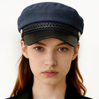 Women Newsboy Cap Fiddler Caps Classic Beret Hat Fisherman Flat Hats Navy Blue