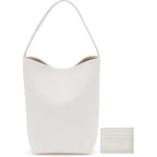 Genuine Leather Bucket Bag with Credit Card Holder Wallet, First Layer Pebble-grained Calfskin Tote Bag