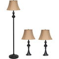Elegant Designs Lc1019-Rbz Traditionally Crafted 3 Pack Lamp Set (2 Table Lamps, 1 Floor Lamp) With Tan Fabric Shades, Restoration Bronze