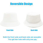 Bucket Hat for Women Men, Reversible Cotton Summer Sun Beach Cap Solid Color Style White