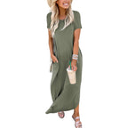 Anrabess Womens Summer Maxi Dress Short Sleeve Casual Loose Long T Shirt Dresses Split Vacation Beach Sundress Travel Outfits