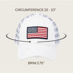 C.C Women's Criss-Cross Ponytail Baseball Cap – Embroidered Cotton Front, American Flag Mesh Back, Adjustable Velcro Flag-white