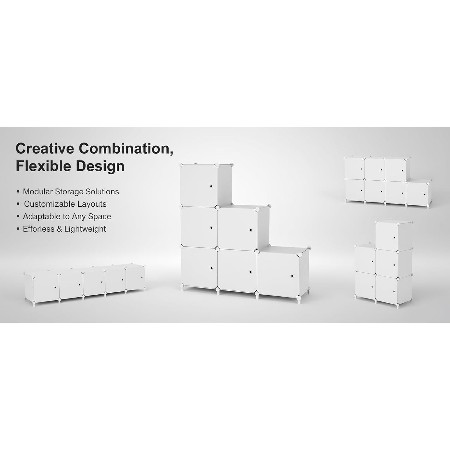 Cube Storage Organizer, 6-Cube Shelves Unit With Doors, Diy Stackable Plastic Clothes Organizer For Bedroom And Under Stairs Storage Unit, Each Compartment 30 X 30 X 30 Cm White