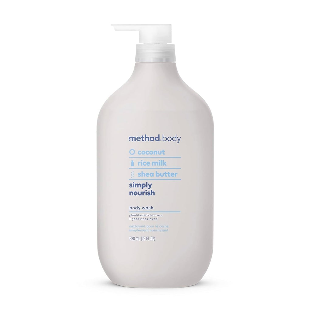 Method Body Wash, Simply Nourish - Leaves Skin Feeling Soft & Moisturized, Made Without Parabens, Notes Of Coconut, Rice Milk & Shea Butter, 28 Fl Oz